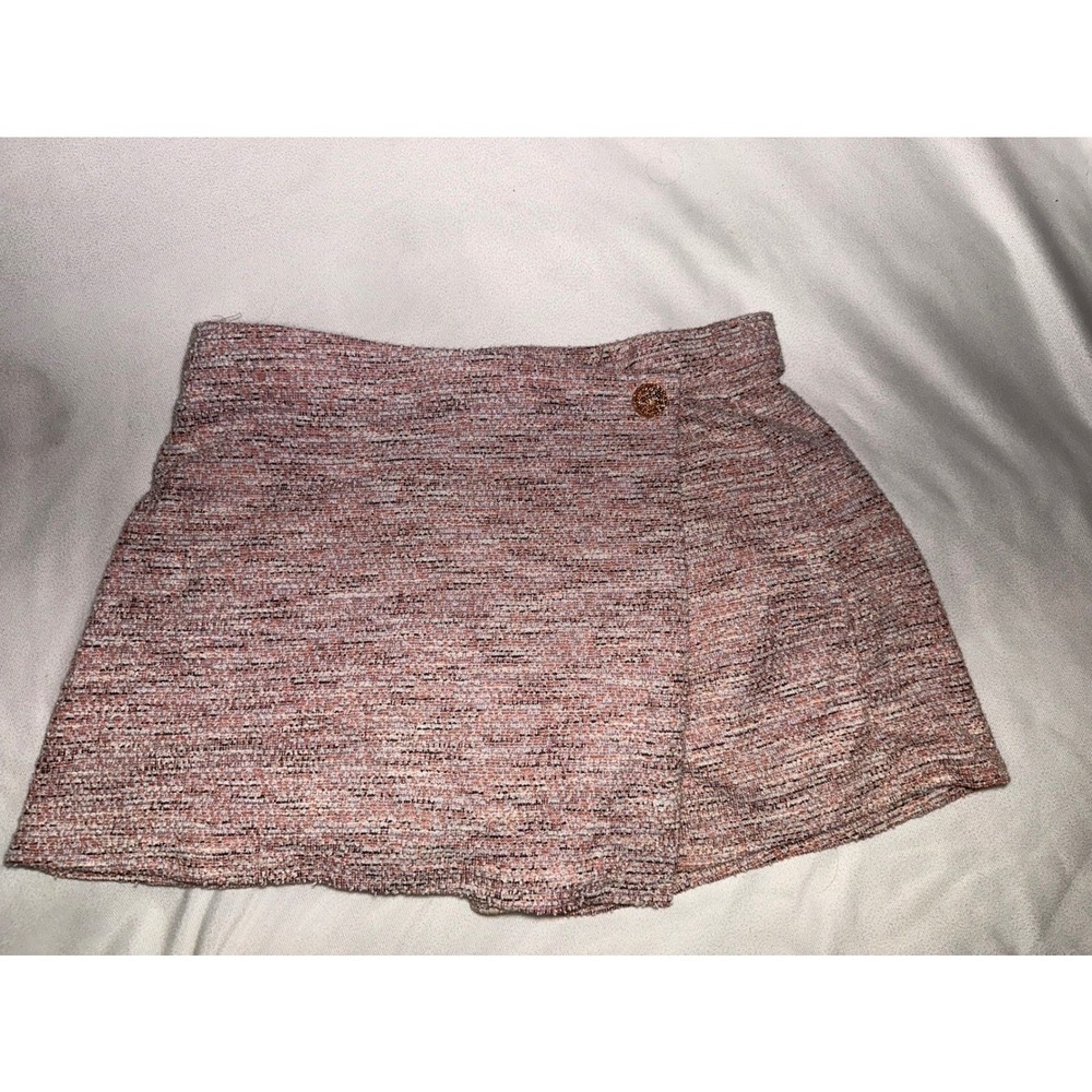 Haute Monde Pink Multi Tweed Wrap Skort Gold Button Detail Size 786L